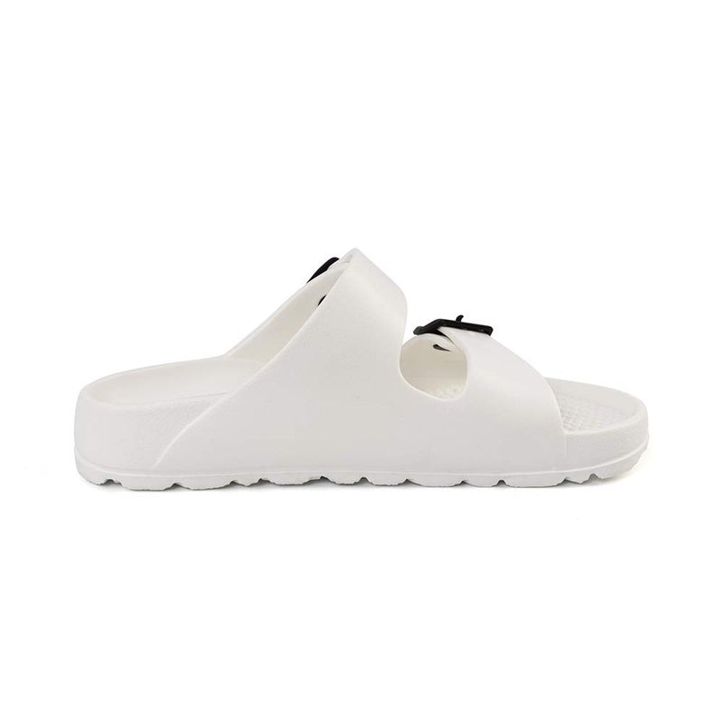 FUNKYMONKEY Women's Comfort Slides Double Buckle Adjustable EVA Flat Sandals (8 M US, New White B) - Image 2